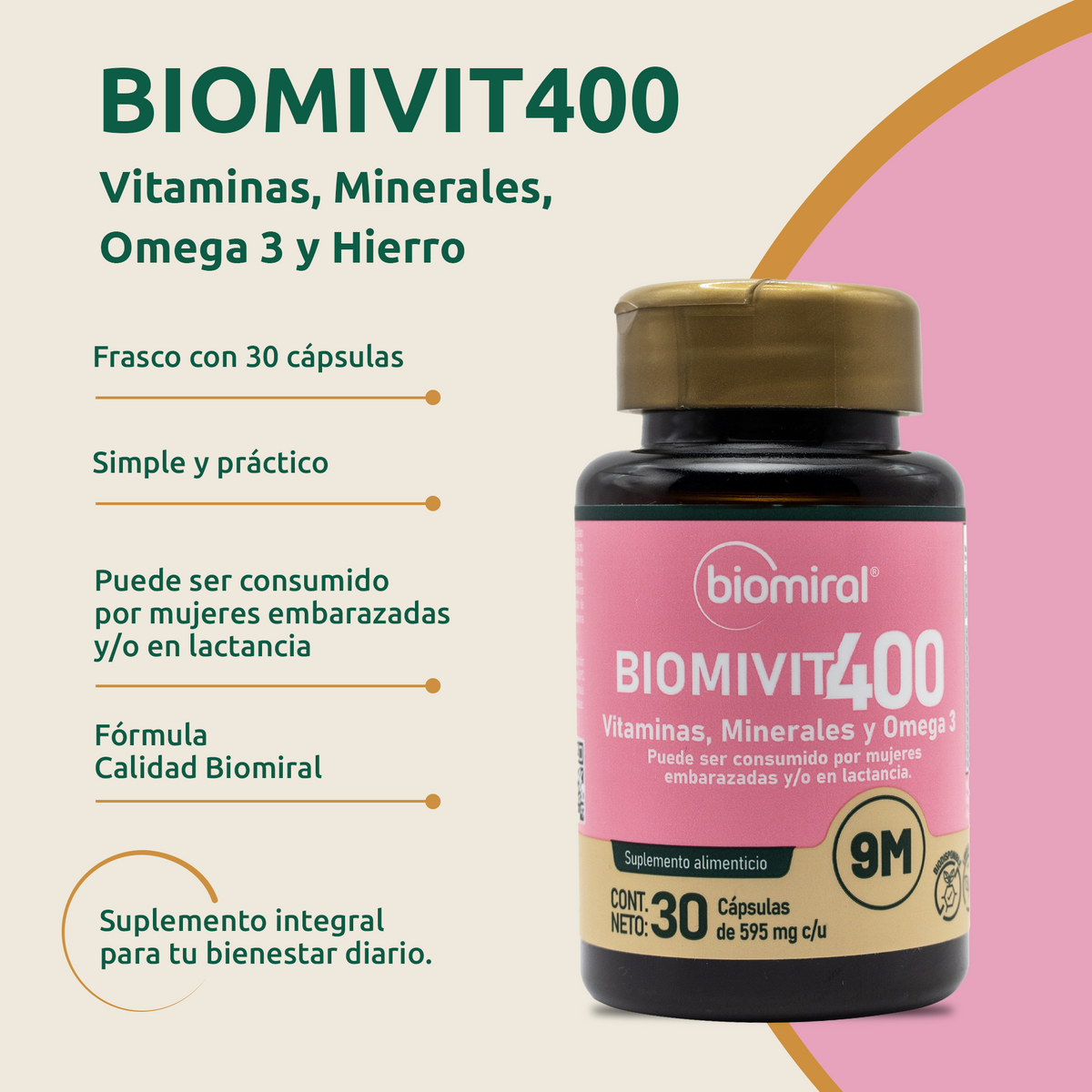 BIOMIVIT-400 | Hierro, Ácido Fólico, Omega 3 y Magnesio