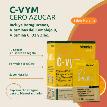 C-VYM Cero Azúcar | Vitamina C, Betaglucanos, Zinc, D3 y Complejo B