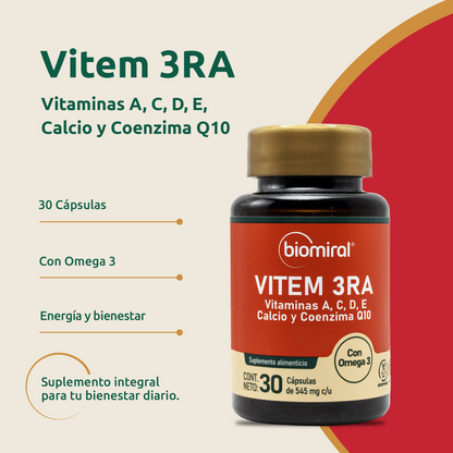 Vitem 3ra | Complejo B, Vitaminas A, C, D3 y E + Minerales