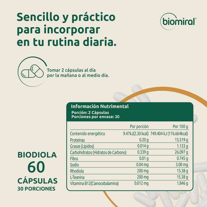 Biodiola Biomiral | Rhodiola rosea + L-Teanina