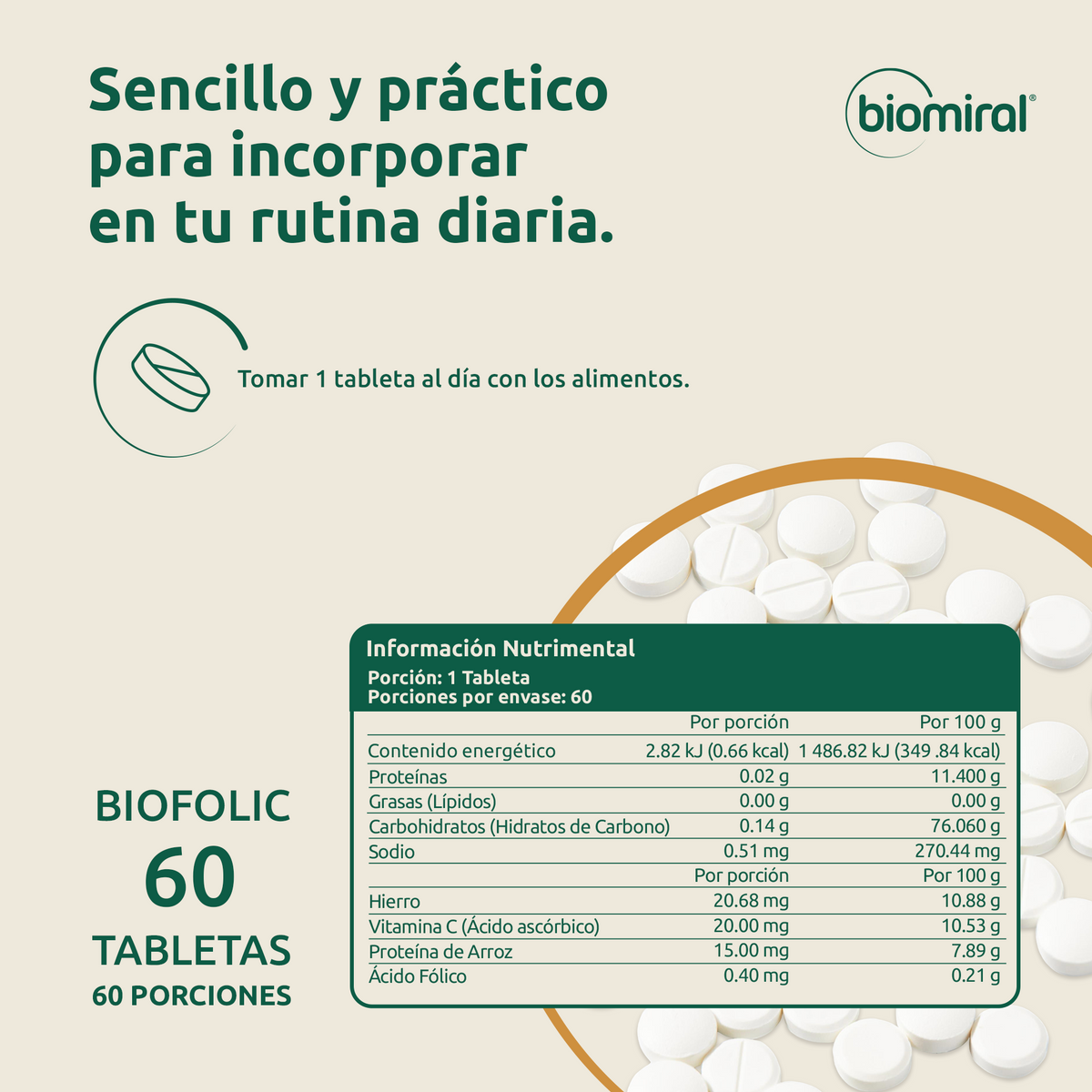 Biofolic | Ácido fólico 400 mcg + Hierro y Vitamina C