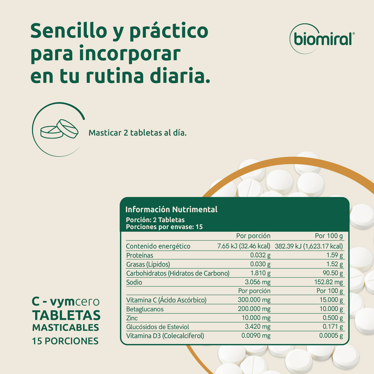 C-VYM 30 Tabletas | Vitamina C, Betaglucanos, Zinc, D3 y Complejo B