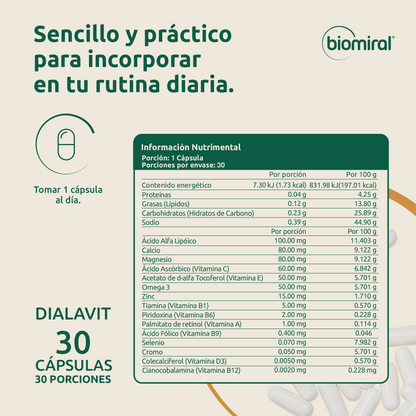 DIALAVIT | Ácido Alfa Lipoico, Omega 3, Vitaminas y Minerales