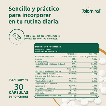 Pleniform 40 | Isoflavonas de soya, trébol rojo, vitaminas y minerales