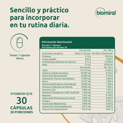 Vitabiom Q10 | Coenzima Q10 + Complejo B y Antioxidantes