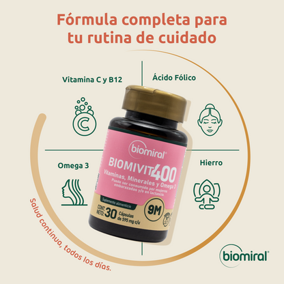 BIOMIVIT-400 | Hierro, Ácido Fólico, Omega 3 y Magnesio