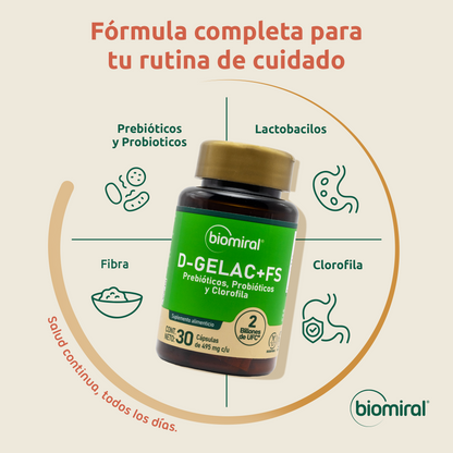 D-GELAC + FS | Bacillus coagulans, fibra prebiótica y clorofila