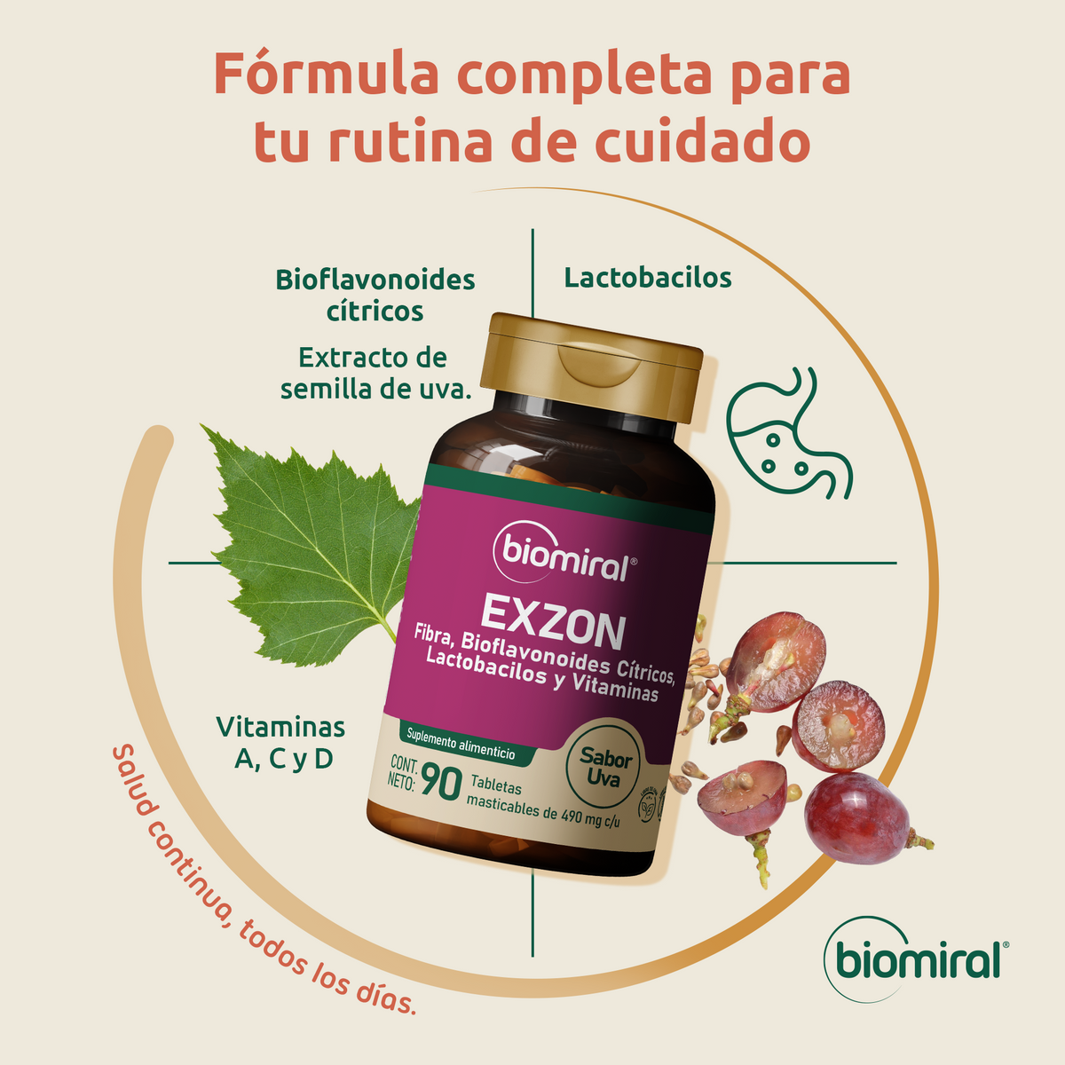 Exzon | Bioflavonoides cítricos, fibra y probióticos | Sabor uva