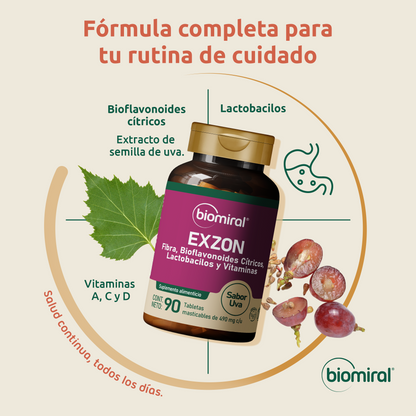 Exzon | Bioflavonoides cítricos, fibra y probióticos | Sabor uva