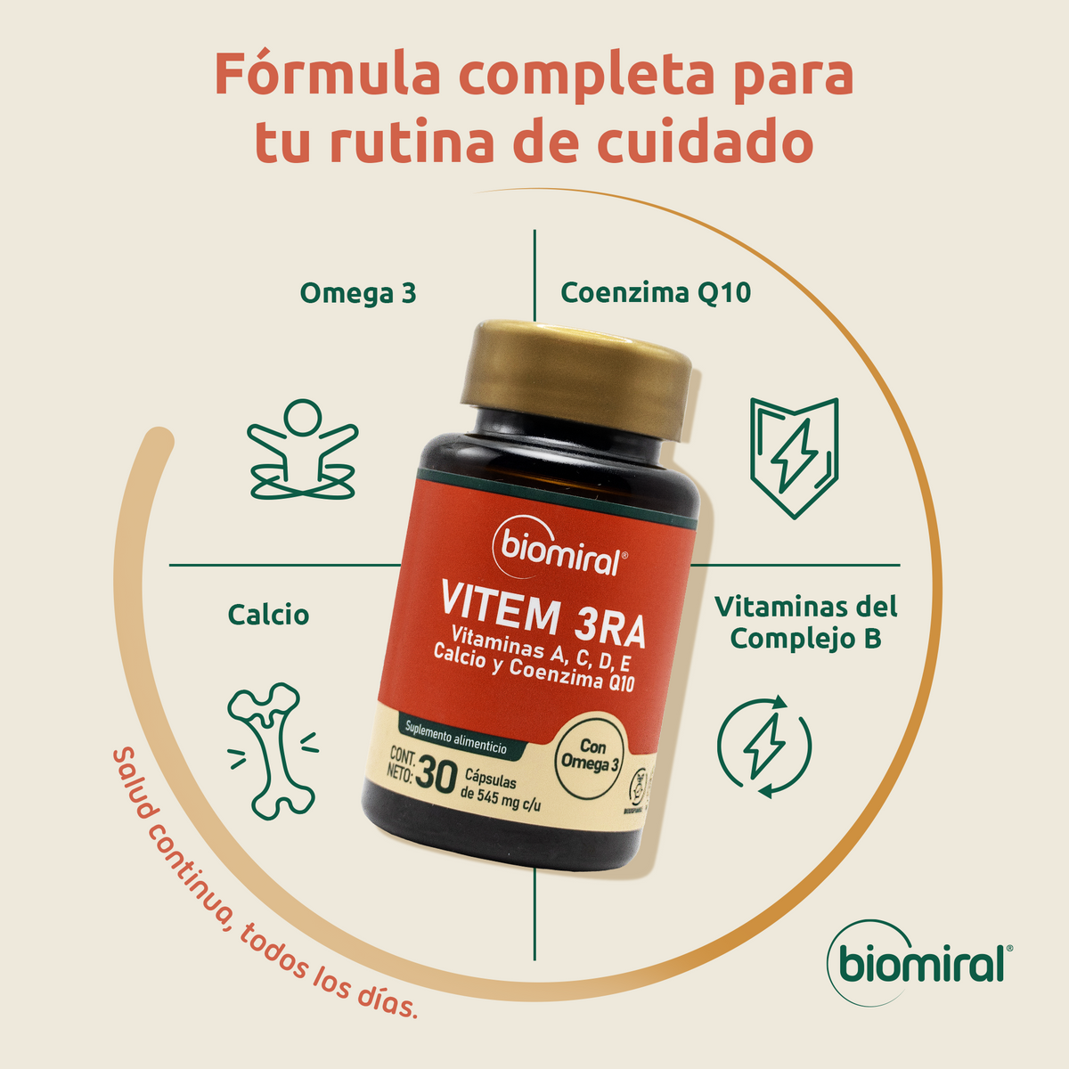 Vitem 3ra | Complejo B, Vitaminas A, C, D3 y E + Minerales