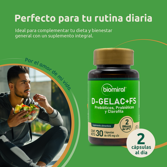 D-GELAC + FS | Bacillus coagulans, fibra prebiótica y clorofila