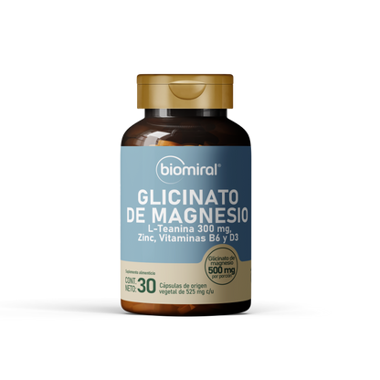 Glicinato de Magnesio Biomiral | Con L-Teanina, Zinc y vitaminas B6 y D3