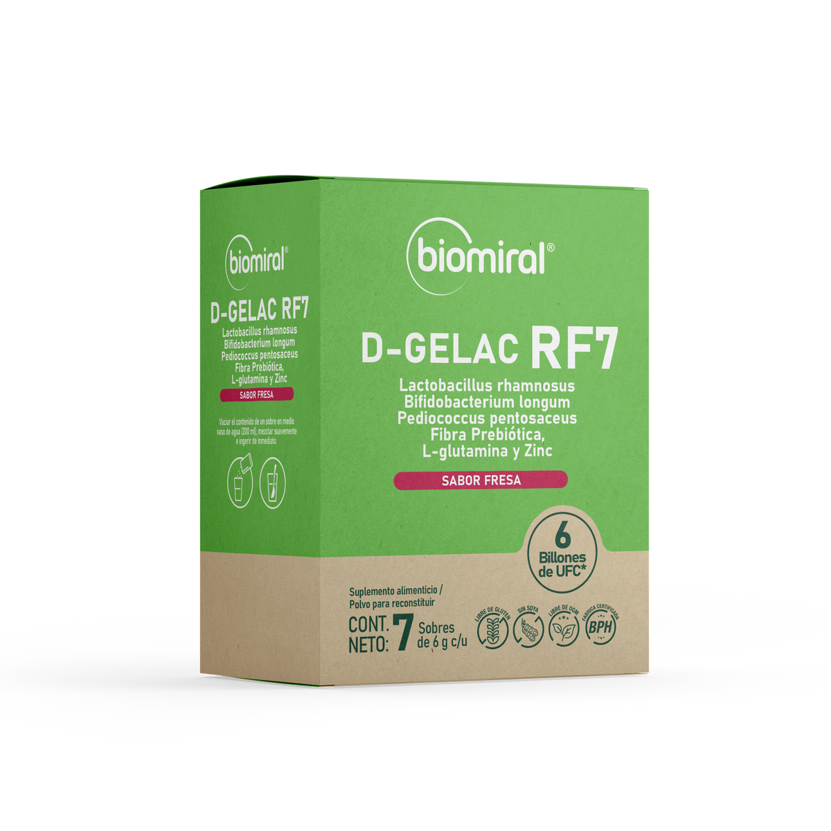 D-GELAC RF7 | Probióticos + Prebióticos | 7 sobres sabor fresa