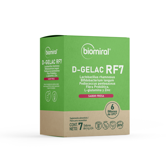 D-GELAC RF7 | Probióticos + Prebióticos | 7 sobres sabor fresa